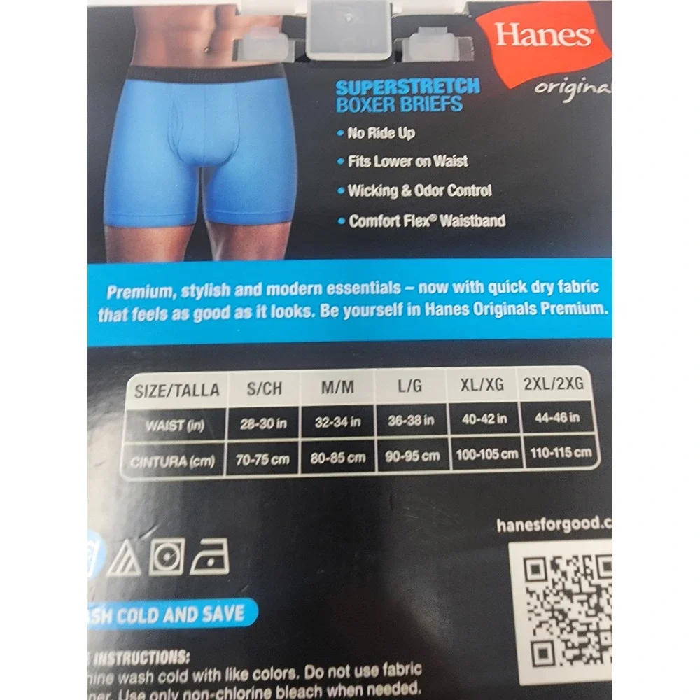 Hanes Mens Originals Superstretch Boxer Briefs Blue Polyester Blend Size XL